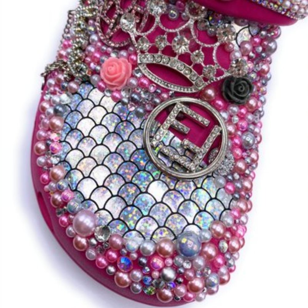 Pink Mermaid Silver Medium Bling Clogs Adult Size 9 - Picture 2 of 3